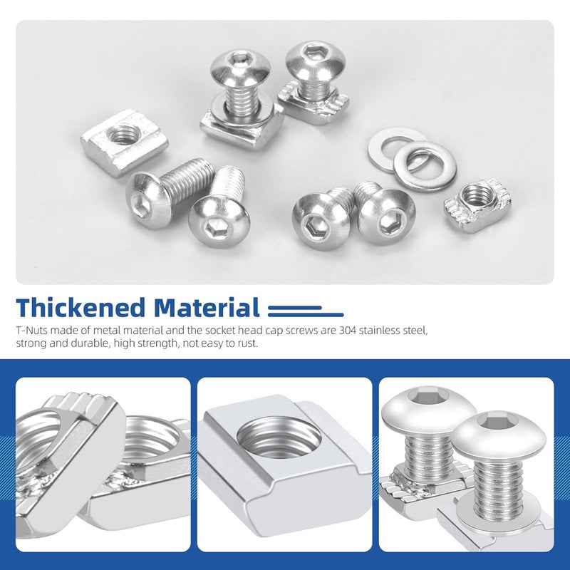 Glarks 201pcs M5 T Slot Nut and Button Head Socket Cap Screw Kit for 2020 Series Aluminum Extrusion, 40pcs 2020 Series T Nut and 40pcs T Sliding Nut, 80pcs Hexagon Socket Screw with 40pcs Flat Washers - Image 4